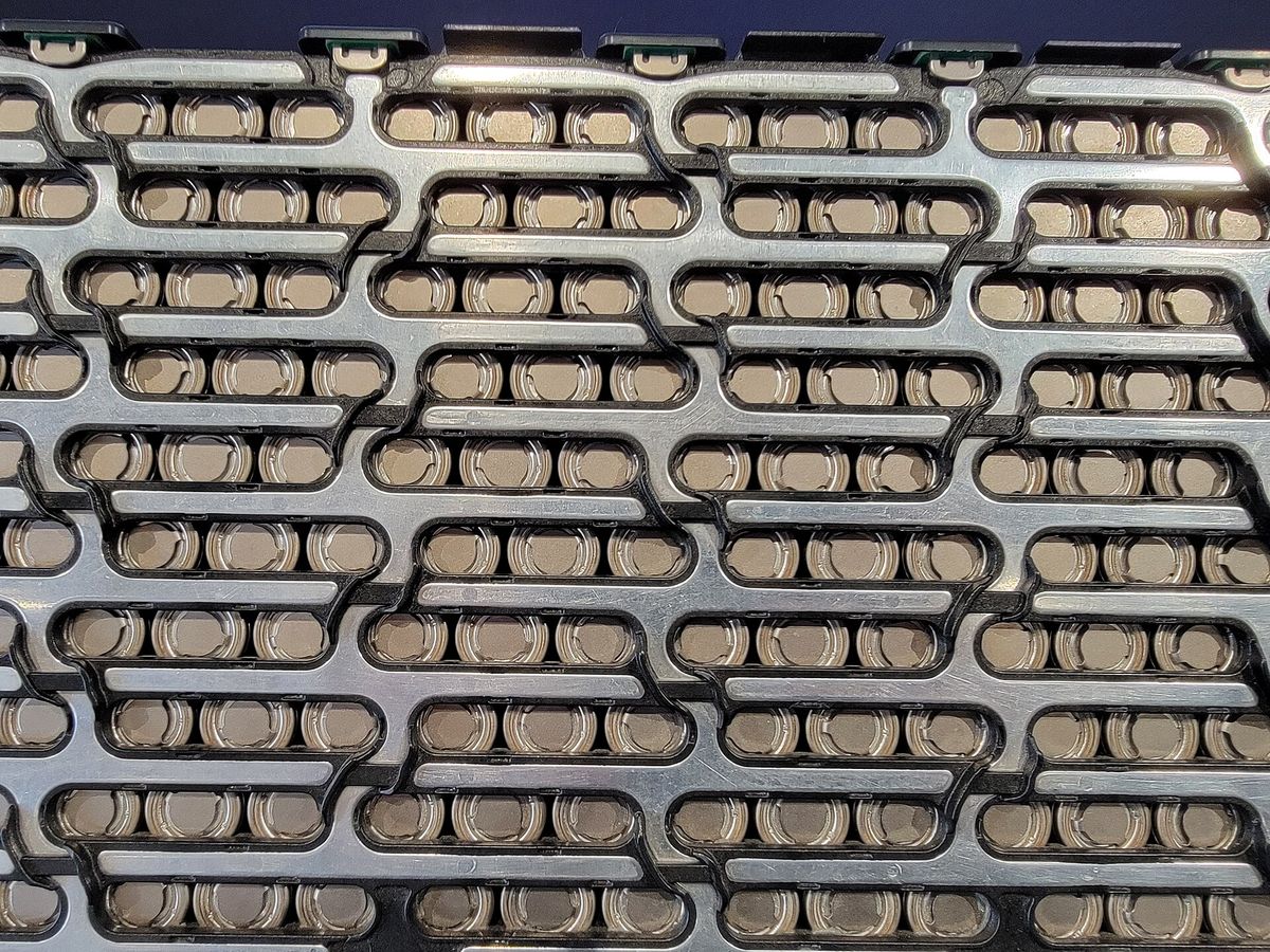 An aluminum battery pack in a production electric vehicle - extruded and machined aluminum is the default structural material for EV battery enclosures.