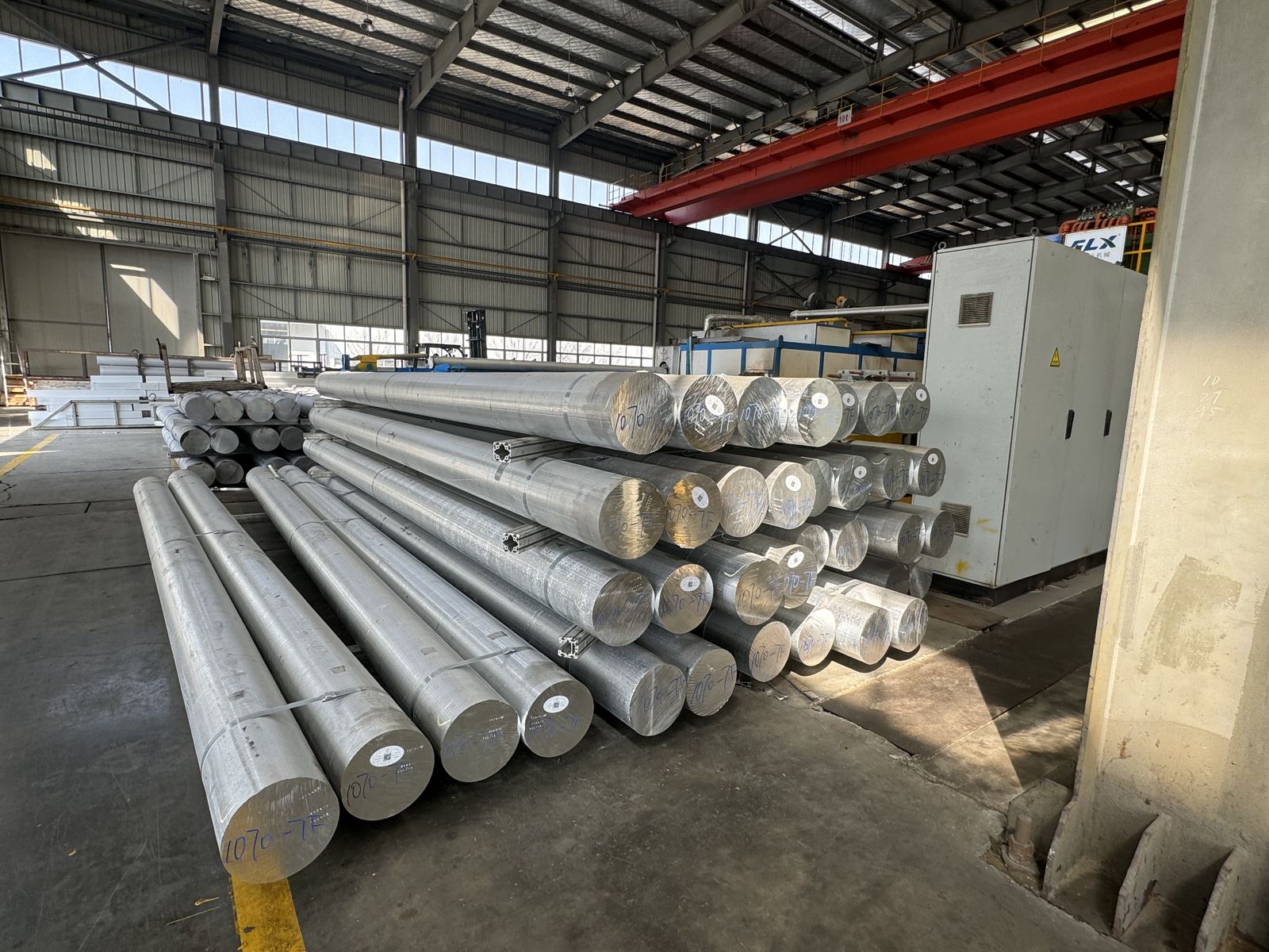 Aluminum billet stock in AOYIN extrusion material warehouse